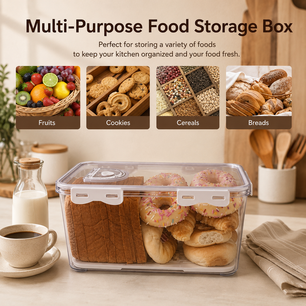 3-Piece FreshGuard Bread Storage Box Set – Airtight Containers with Date Dial