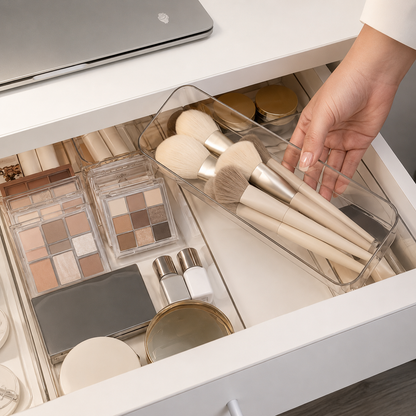 9-Piece Transparent Drawer Storage Organizer Set – Versatile Stackable Boxes for Home, Kitchen, Office & Vanity