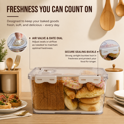 3-Piece FreshGuard Bread Storage Box Set – Airtight Containers with Date Dial