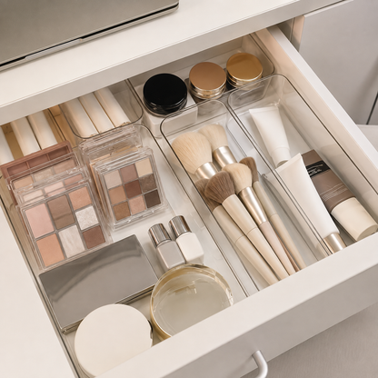 9-Piece Transparent Drawer Storage Organizer Set – Versatile Stackable Boxes for Home, Kitchen, Office & Vanity