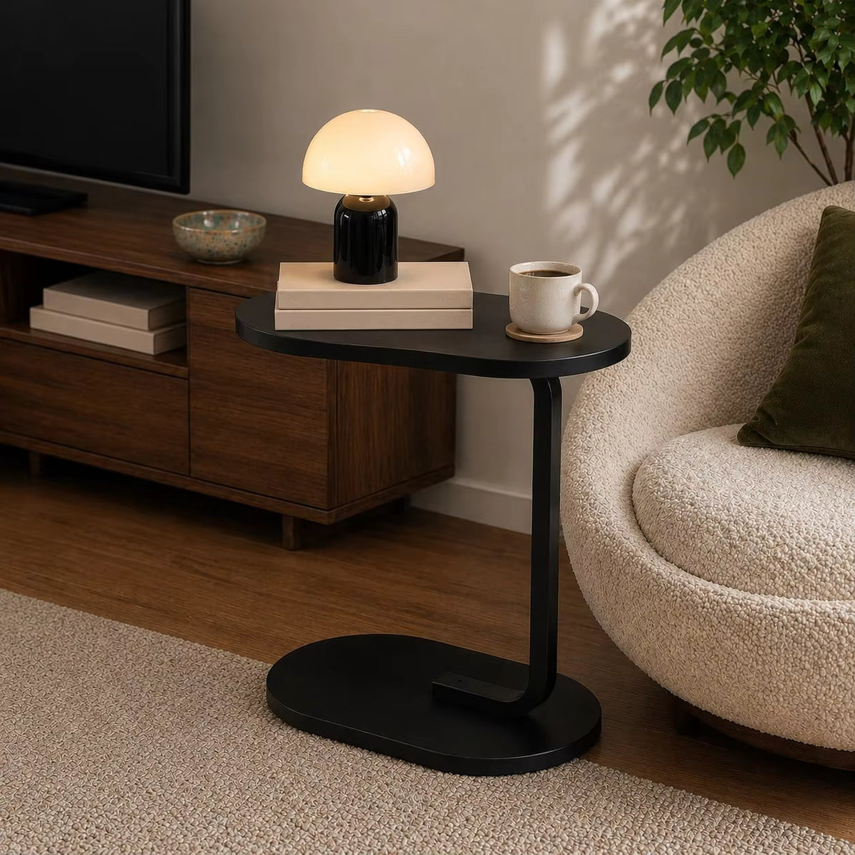 C Shaped Oval Side Table
